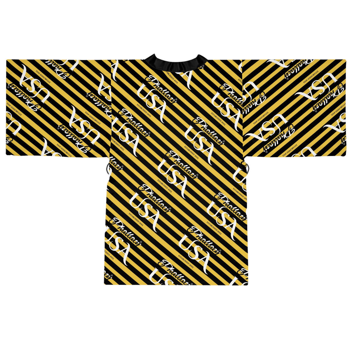 Phallacy USA Signature Women's Designer Kimono Robe — Black and Yellow Striped Robe