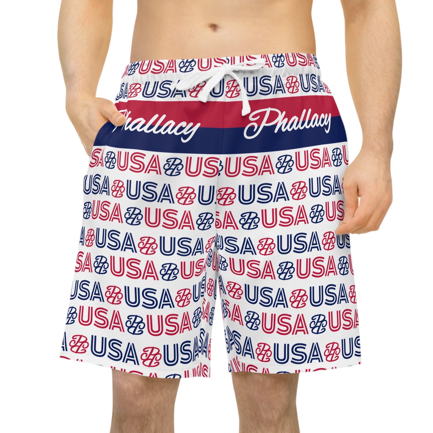 Phallacy USA Athletic Long Shorts - Red White Blue Patriotic Pattern