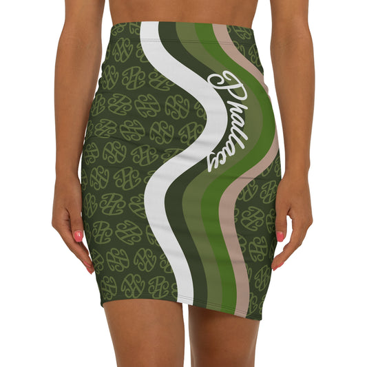 Phallacy Camo Designer Mid-Waist Pencil Skirt