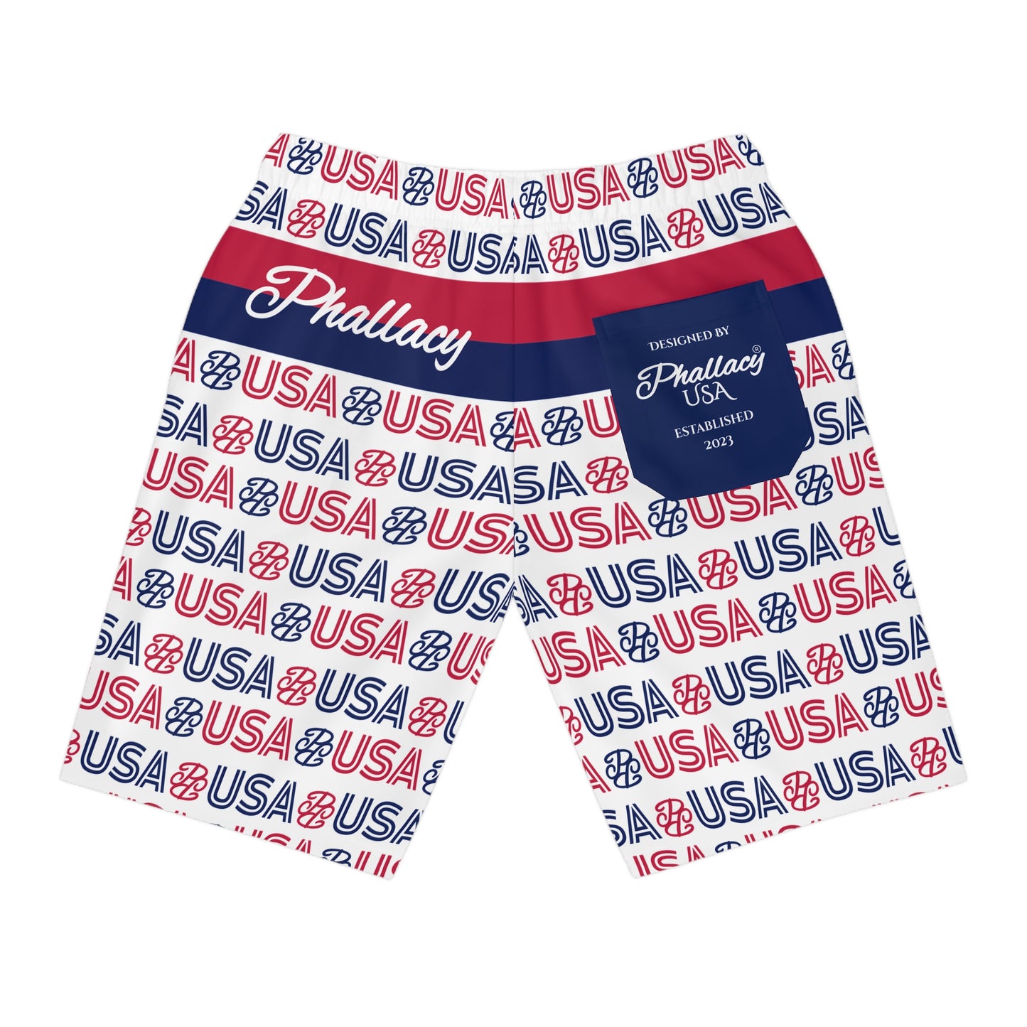 Phallacy USA Athletic Long Shorts - Red White Blue Patriotic Pattern