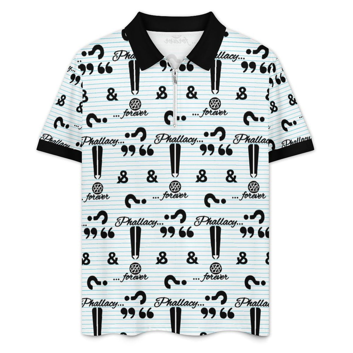 Phallacy Striped Designer Men's Polo Set w/ Zipper
