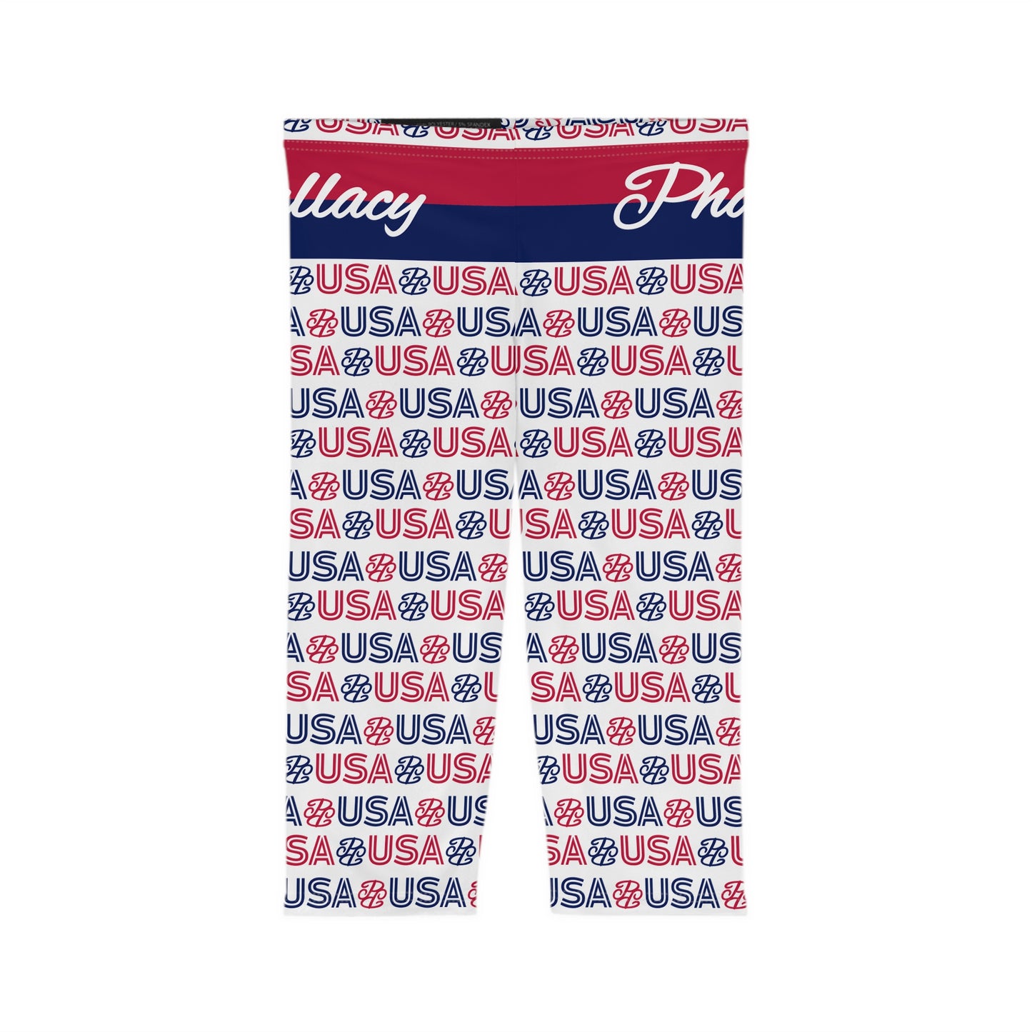 Phallacy USA Patriotic Capri Leggings — Red White Blue 'USA' Print