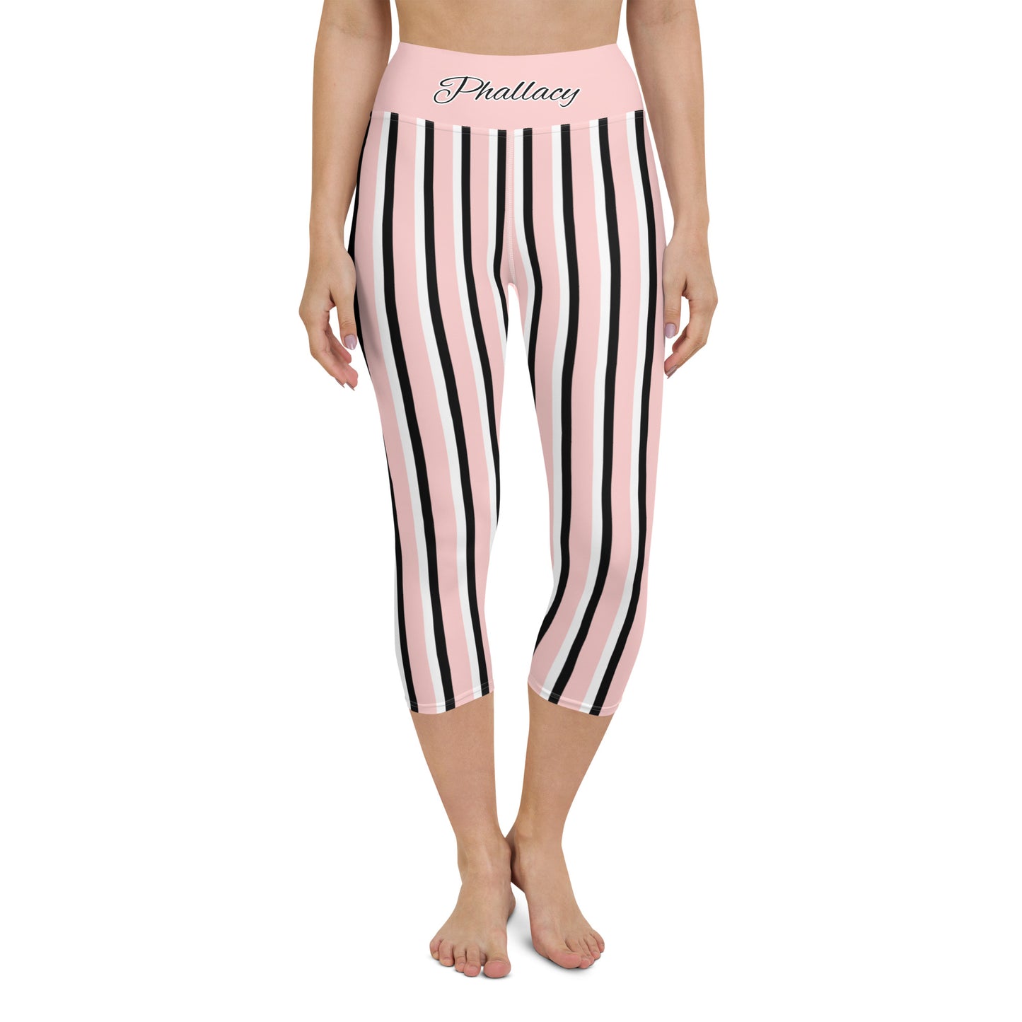 Phallacy Striped Designer Yoga Capri Leggings