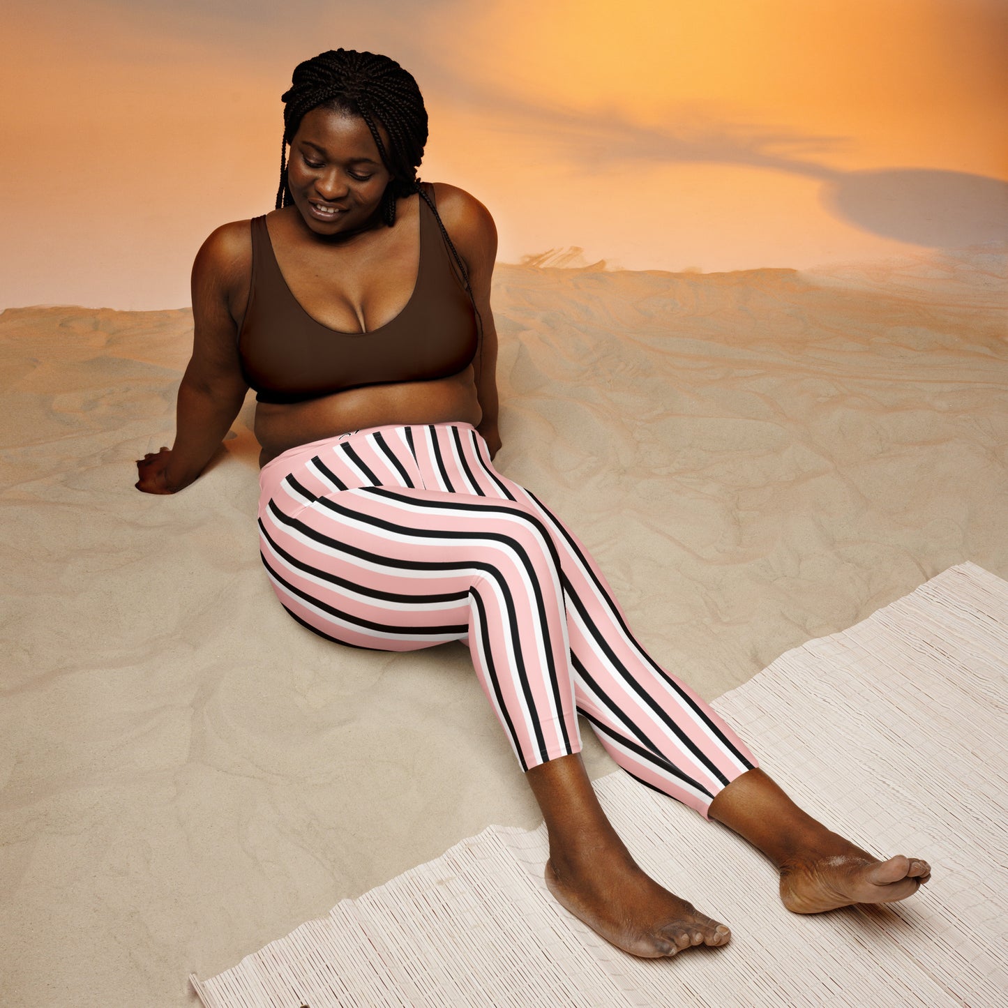 Phallacy Striped Designer Yoga Capri Leggings