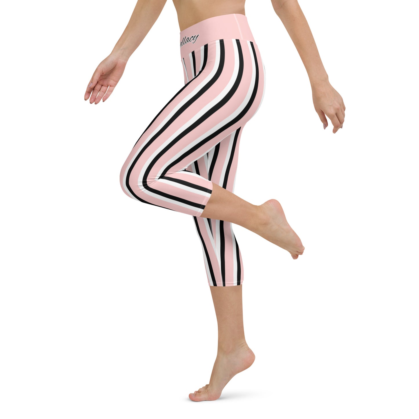 Phallacy Striped Designer Yoga Capri Leggings