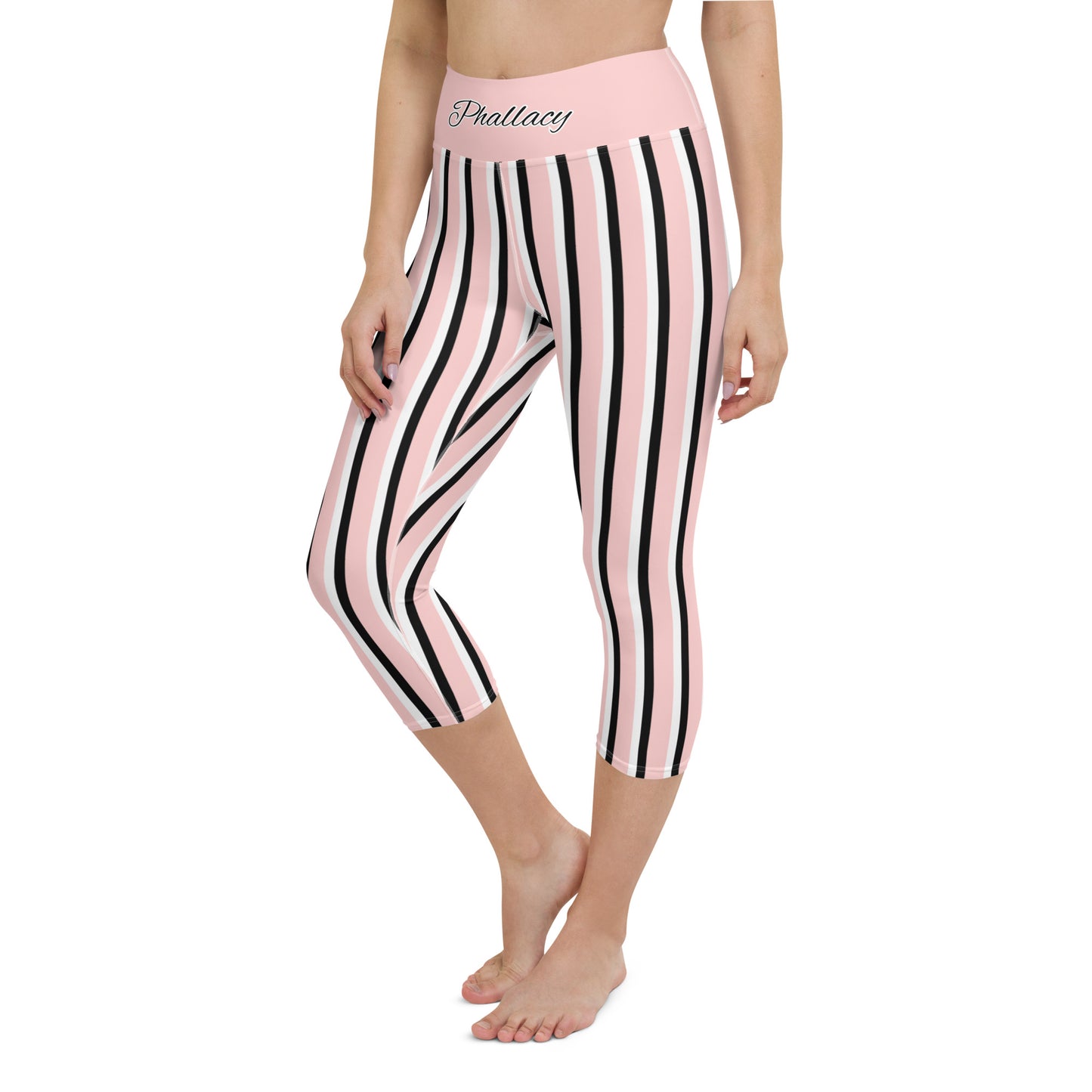 Phallacy Striped Designer Yoga Capri Leggings