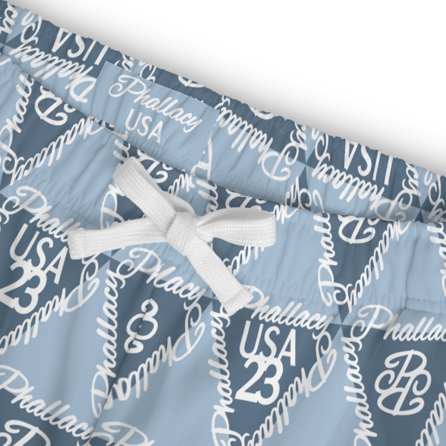 Premium men's workout shorts with all over print design featuring a stylish pattern in soft blue
