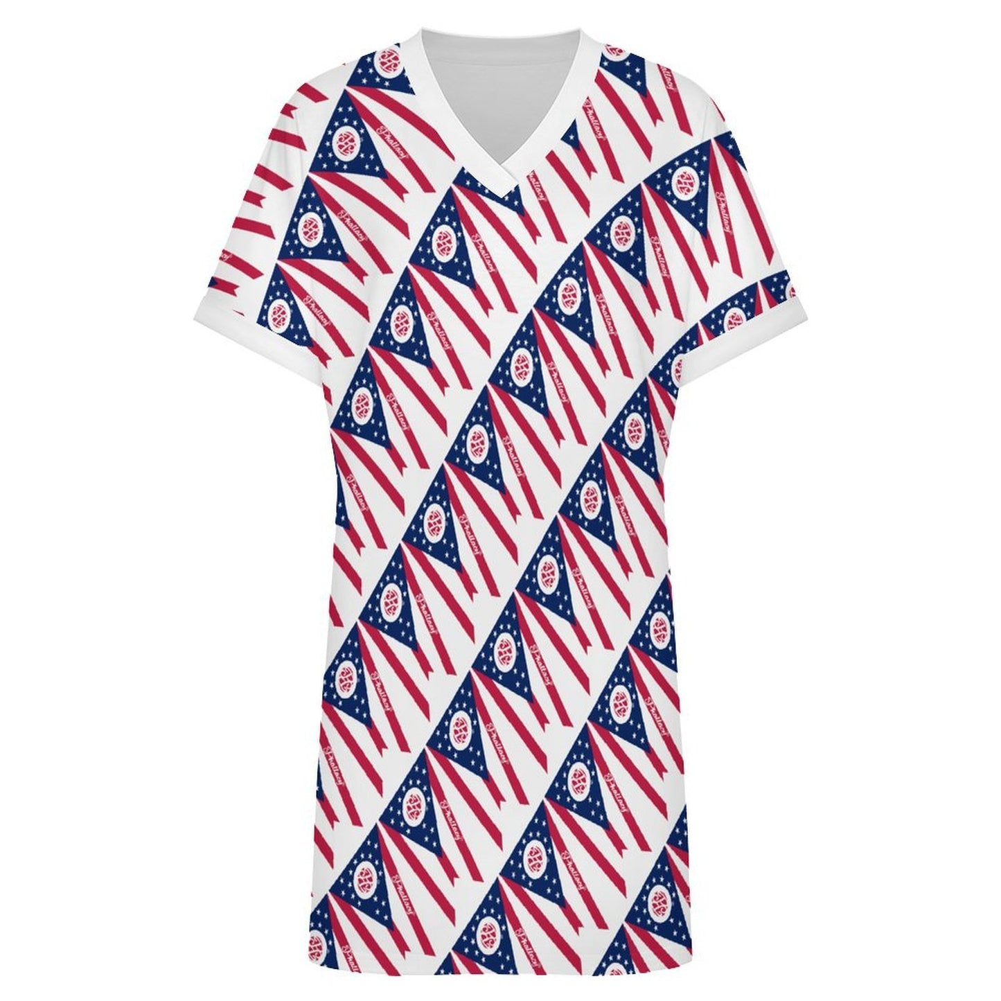 Phallacy Flag Designer V-Neck Dress with Rolled Cuffs