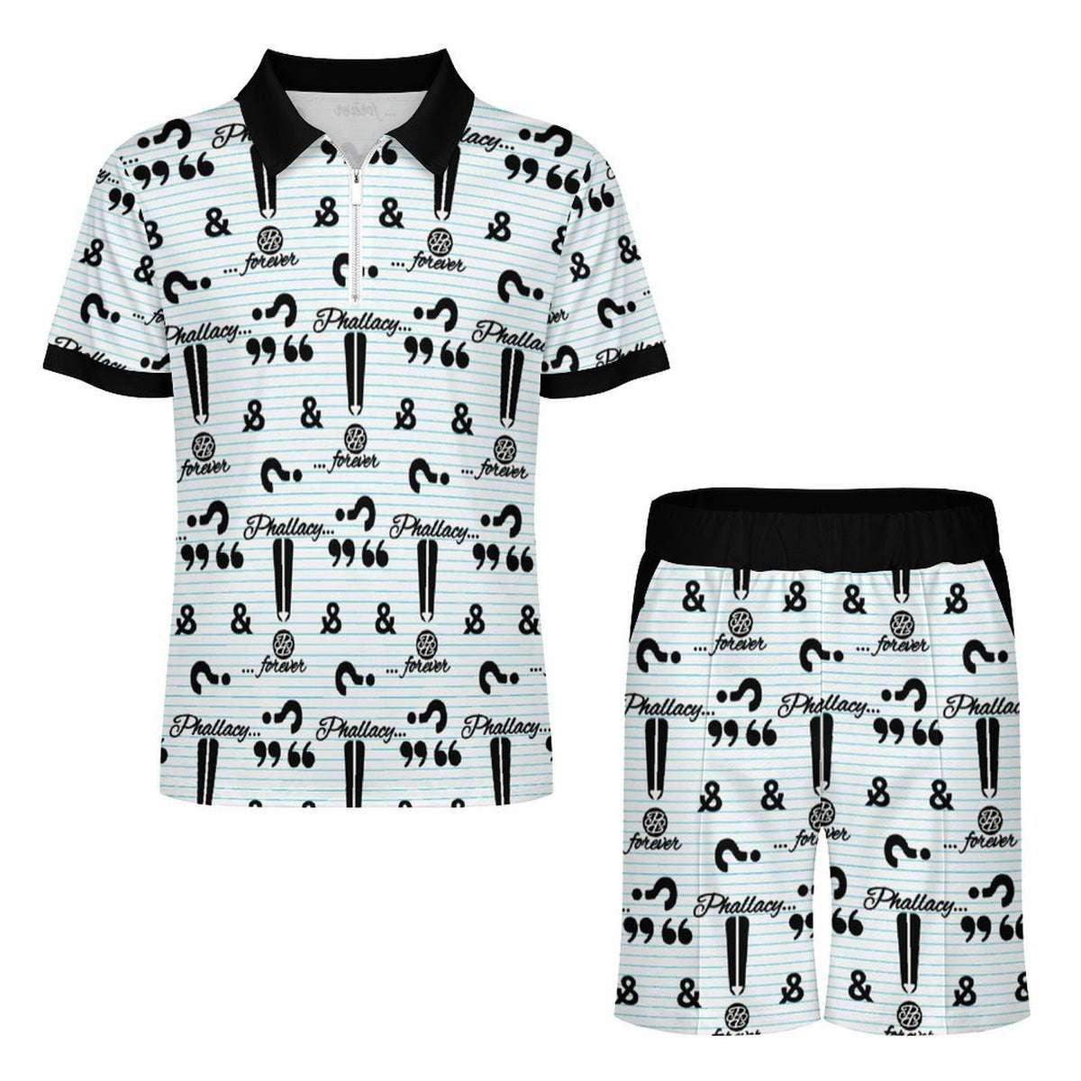 Phallacy Striped Designer Men's Polo Set w/ Zipper