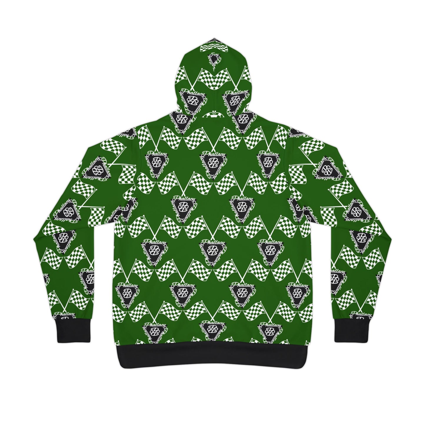 Green all over printed designer athletic hoodie featuring a vibrant geometric pattern