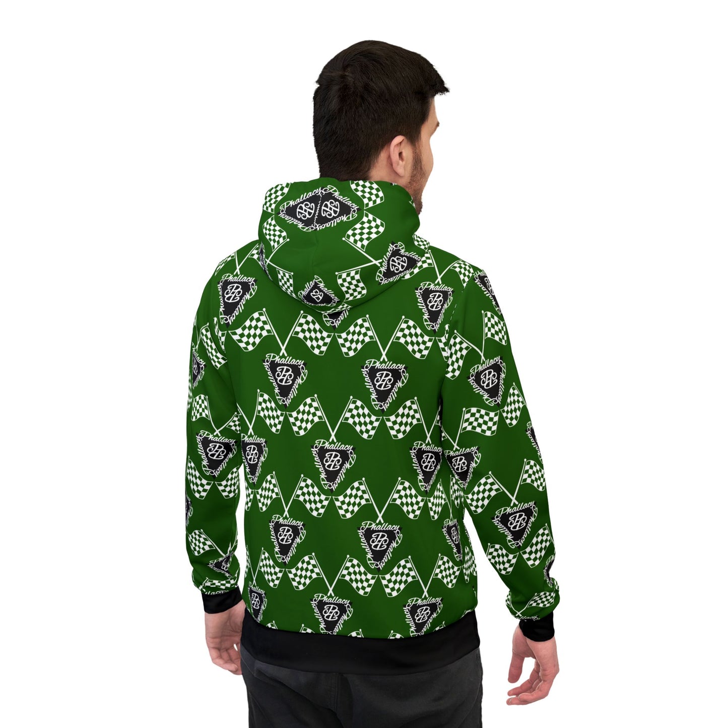 Men's green designer athletic hoodie with all over print pattern for a stylish active look