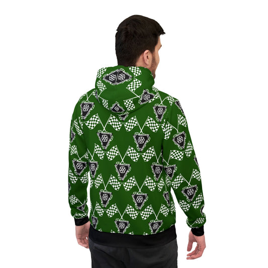 Men's green designer athletic hoodie with all over print pattern for a stylish active look