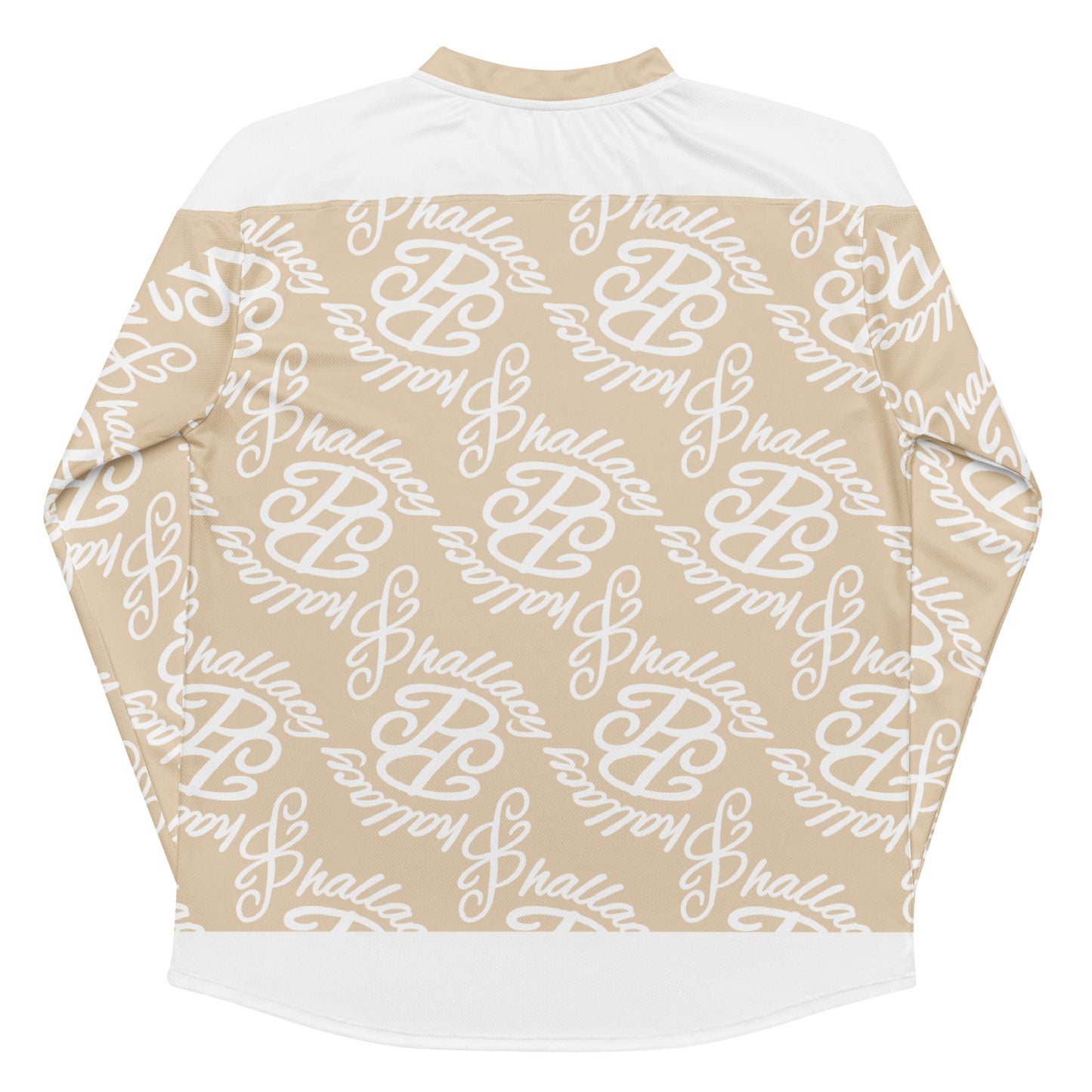 Beige designer hockey jersey with all over prints and stylish logo design for casual wear