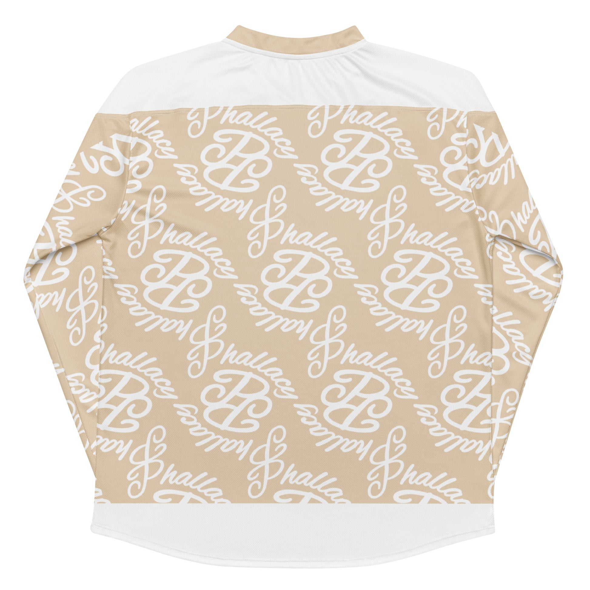 Beige designer hockey jersey with all over prints and stylish logo design for casual wear