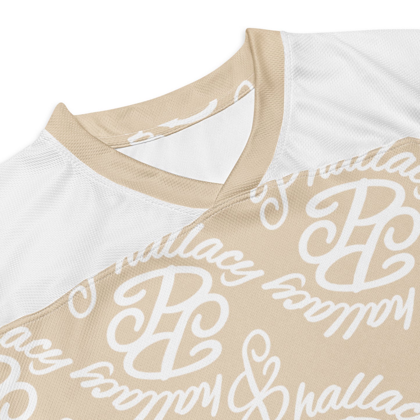 Beige designer hockey jersey featuring all over print with stylish logo design and breathable fabric