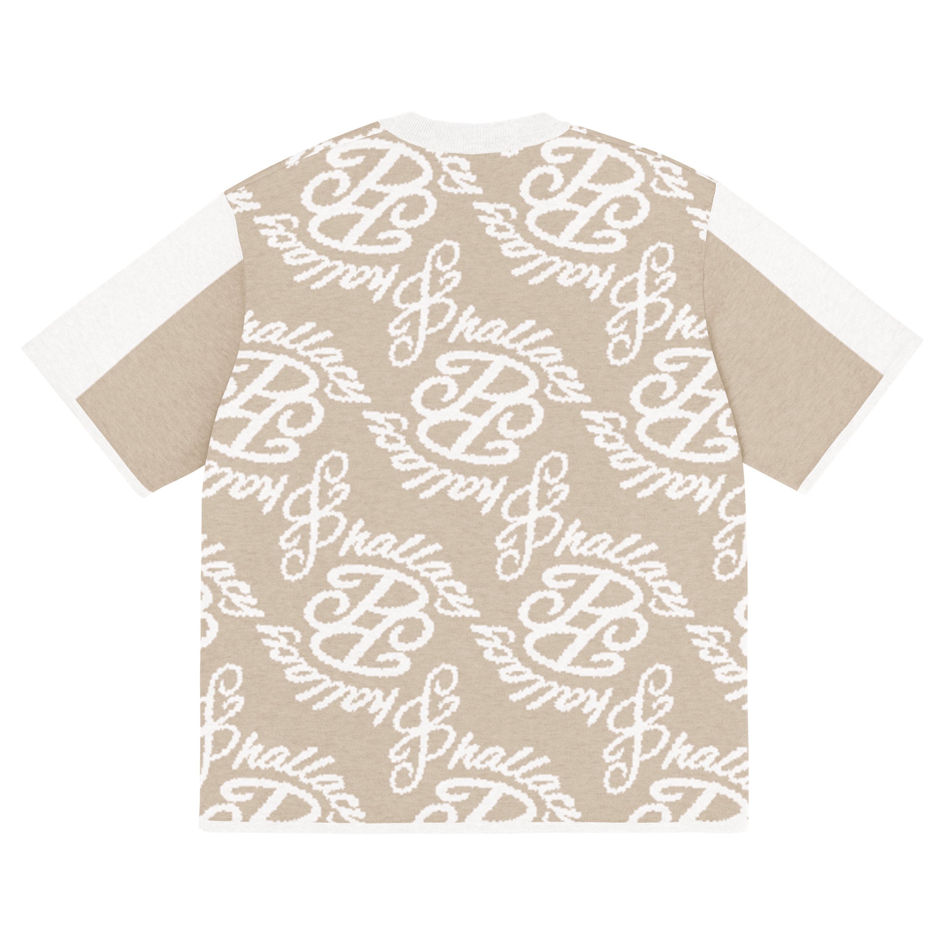 Designer knitted classic t-shirt in beige with a bold pattern for a stylish look