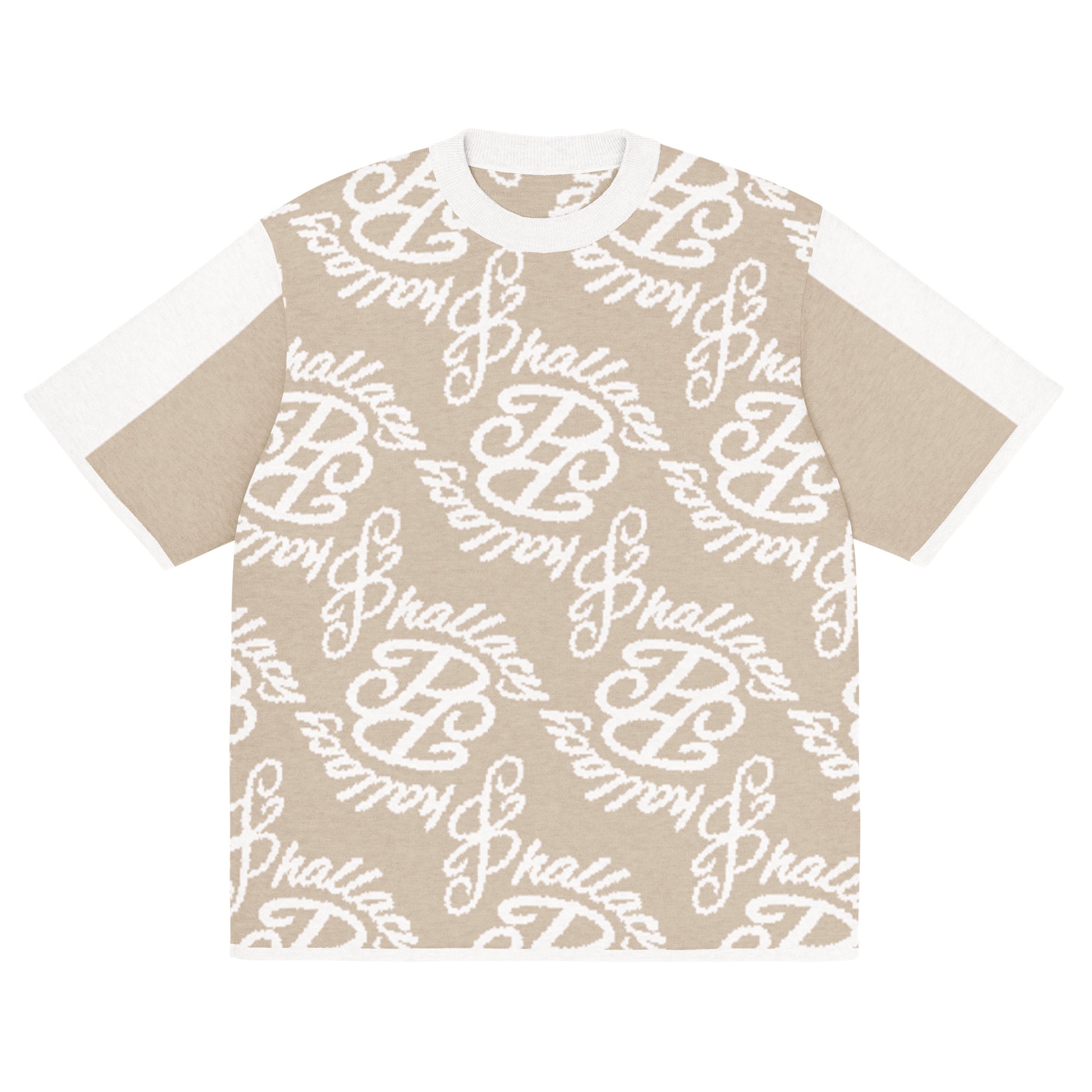 Designer knitted classic t-shirt with a stylish logo pattern in neutral colors for trendy outfits