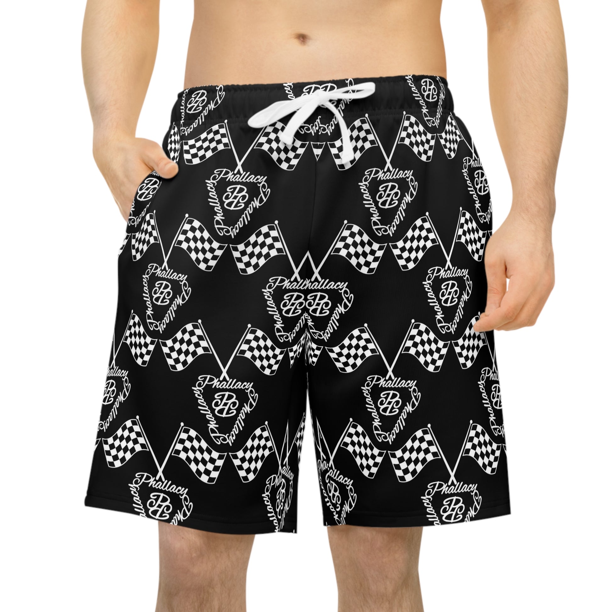 All Over Prints designer men's athletic shorts featuring a checkered pattern in black and white