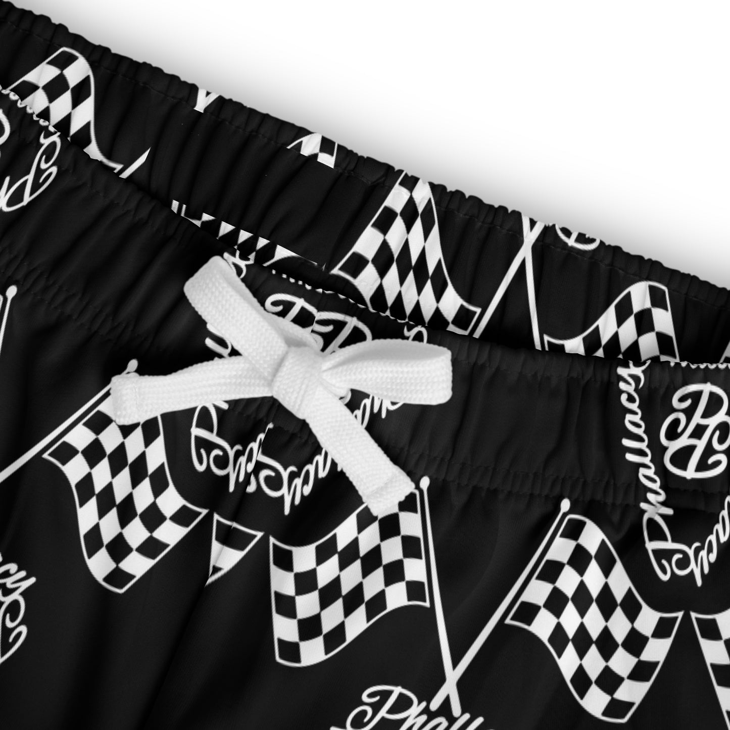 Designer men's athletic shorts with a stylish checkered pattern and adjustable drawstring