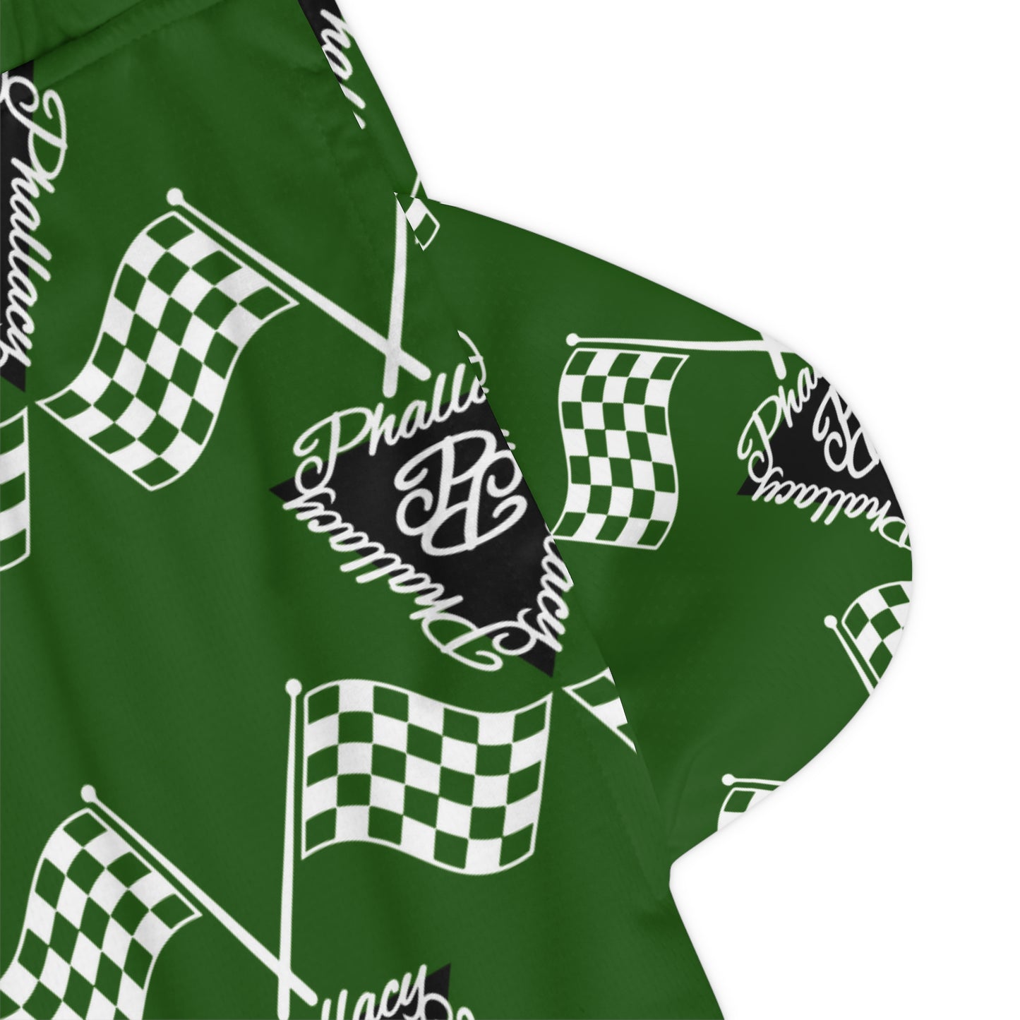 Green All Over Prints featuring designer men's basketball shorts with checkered flag pattern