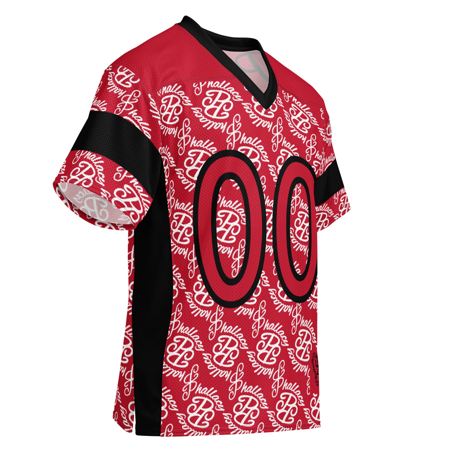 Designer men's football jersey in red featuring all over print and bold numbers for a stylish look