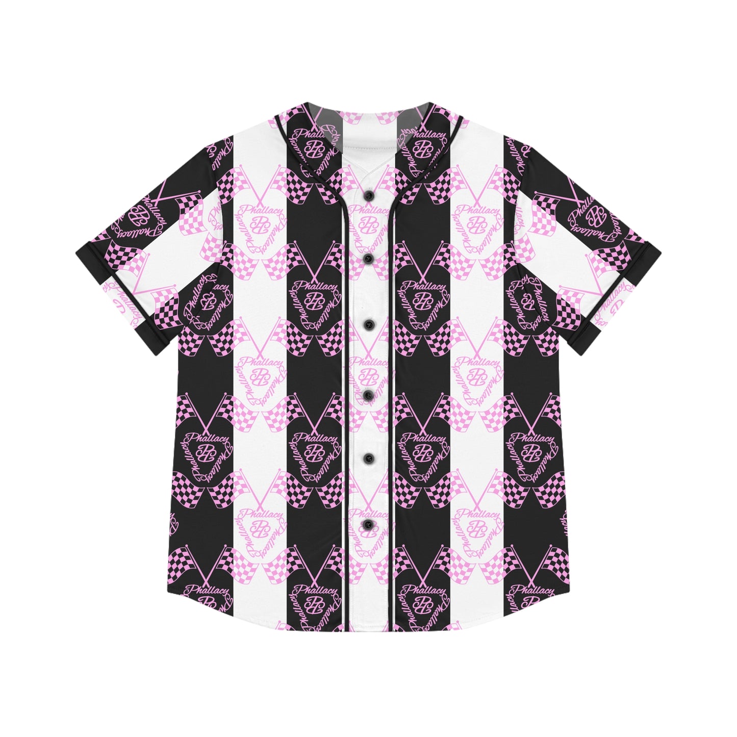All Over Print Designer Women's Baseball Jersey in Black and Pink with Stylish Patterns