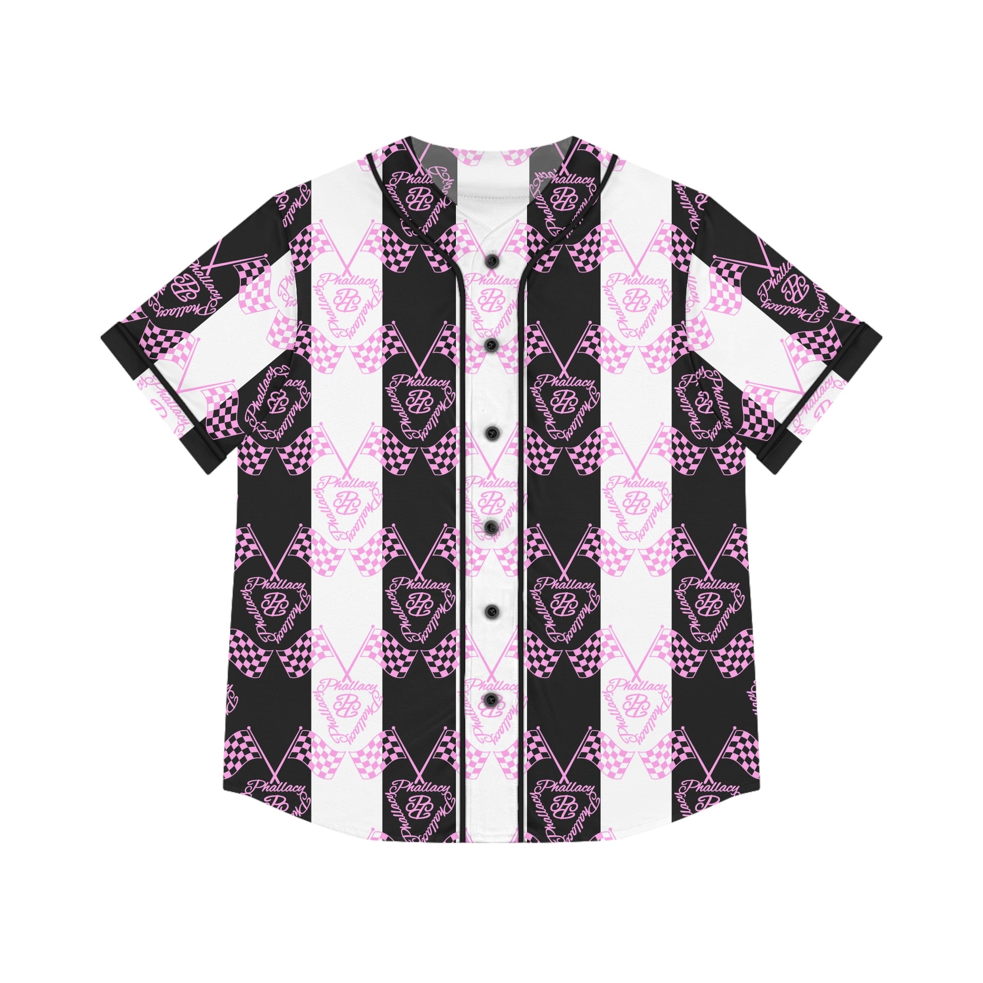 All Over Print Designer Women's Baseball Jersey in Black and Pink with Stylish Patterns