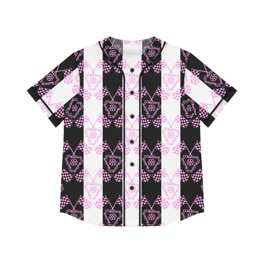 All Over Print Designer Women's Baseball Jersey in Black and Pink with Stylish Patterns