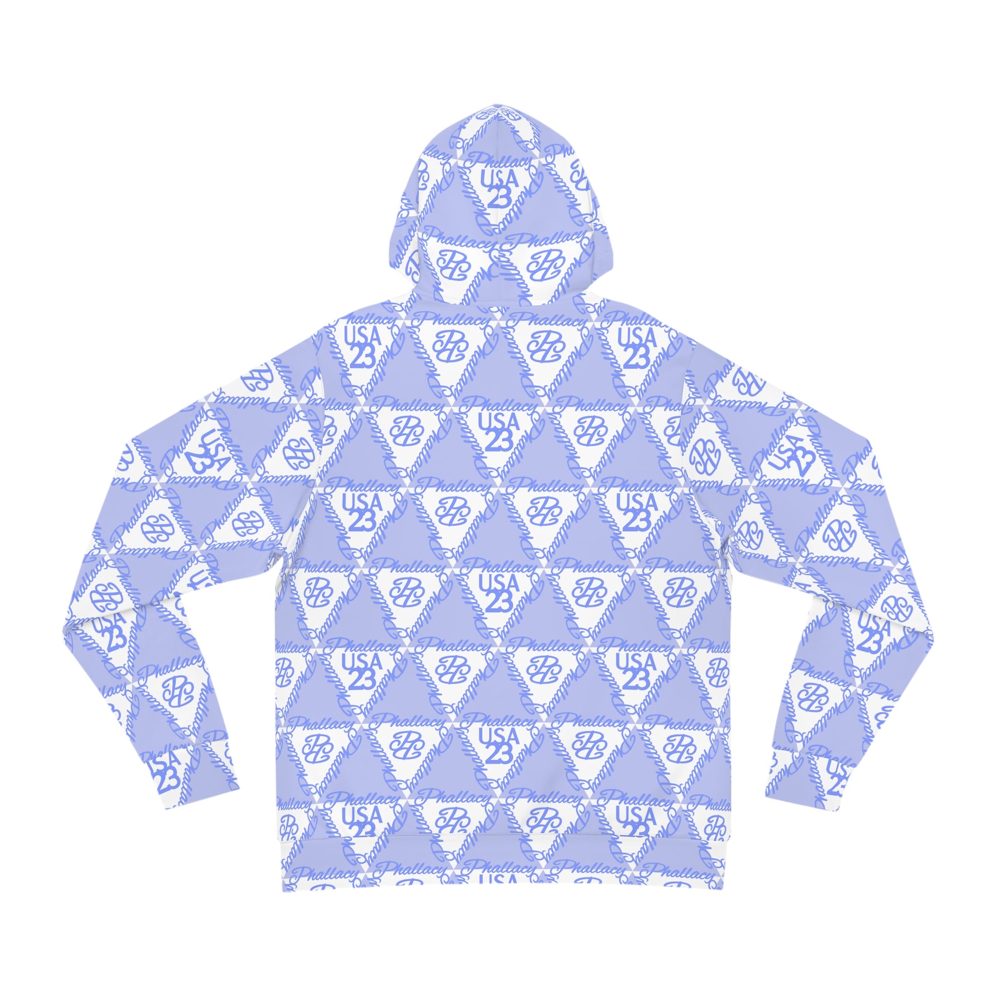 All Over Prints designer women's hoodie in blue featuring a stylish geometric pattern