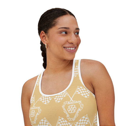 Stylish designer women's tank top in yellow with graphic print for casual summer wear