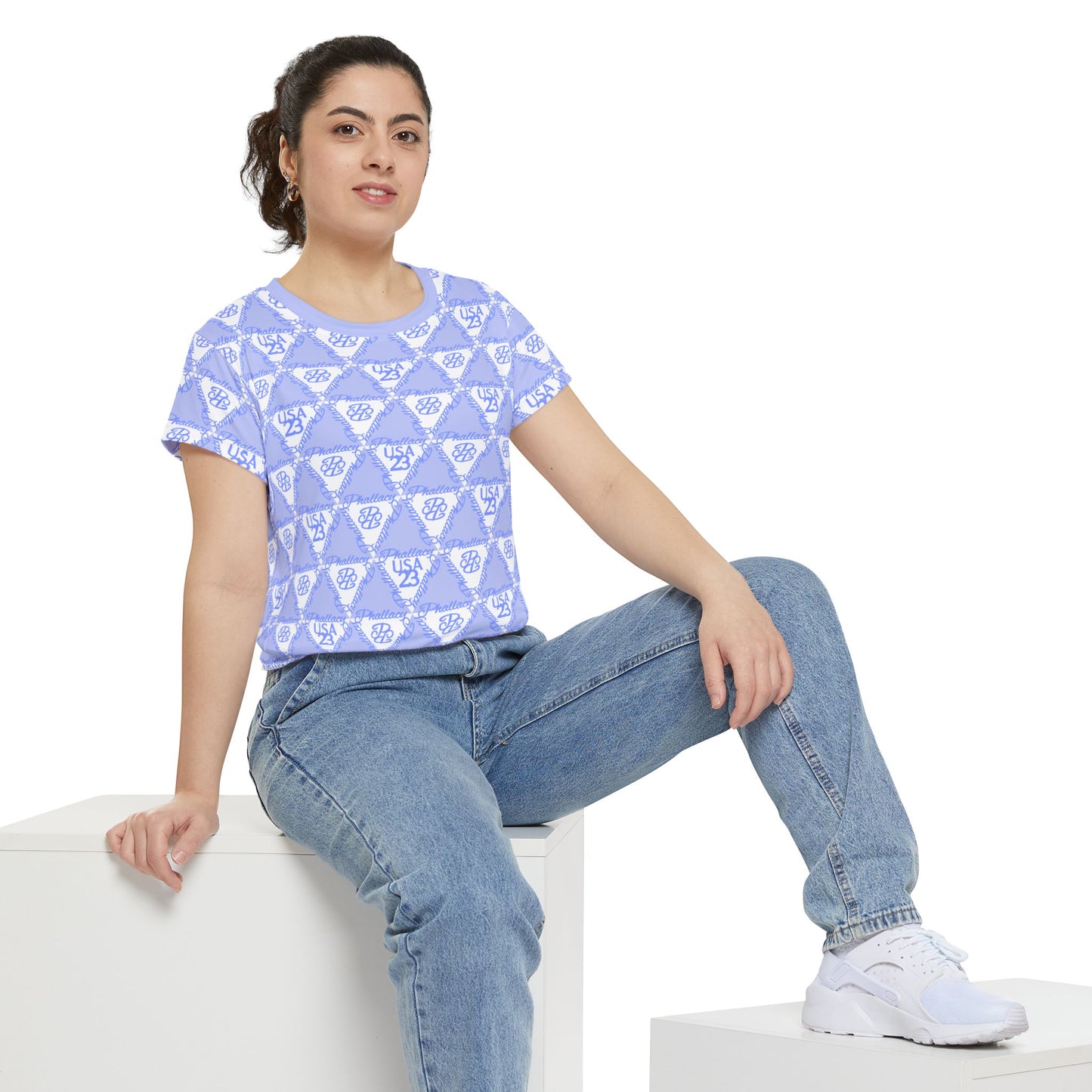 Stylish designer women's tee with all over print design, perfect for casual summer outings
