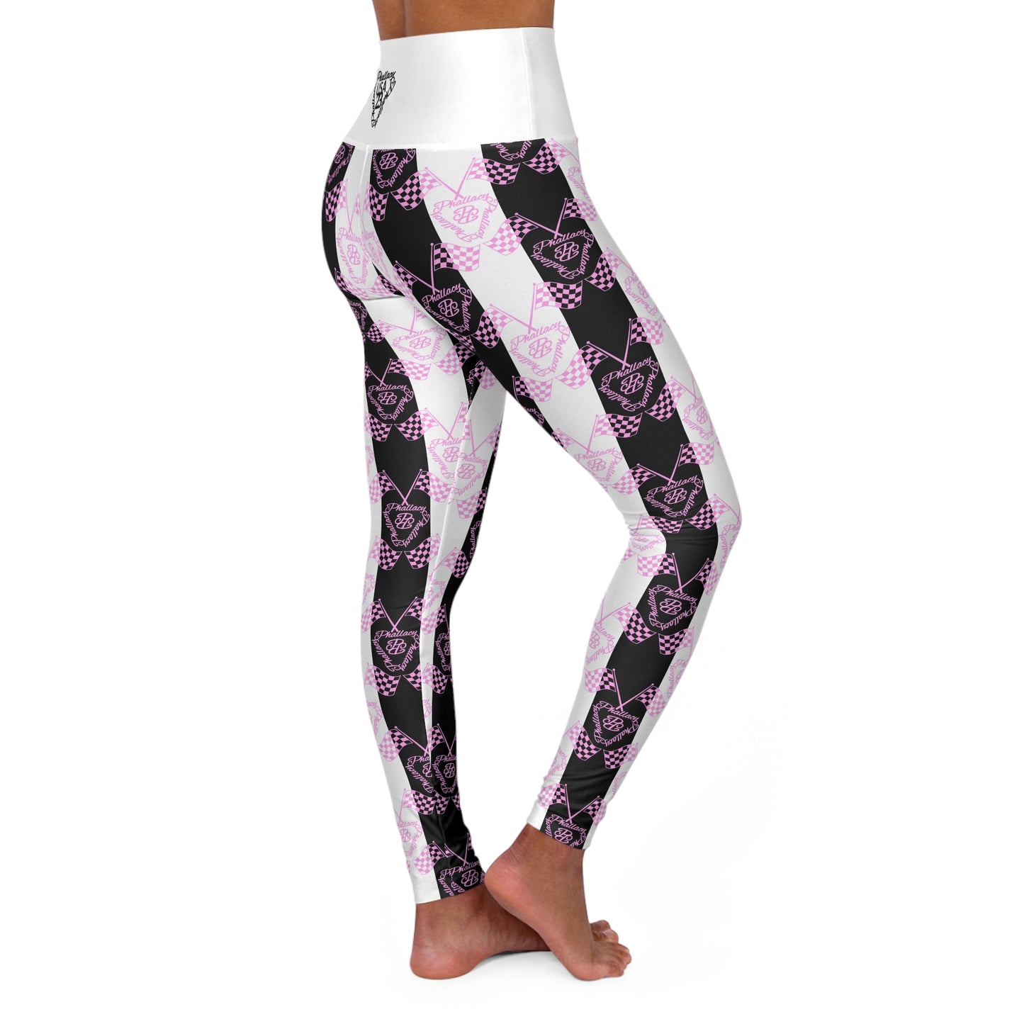 Fashionable yoga leggings for women with a stylish black and pink pattern, perfect for workouts
