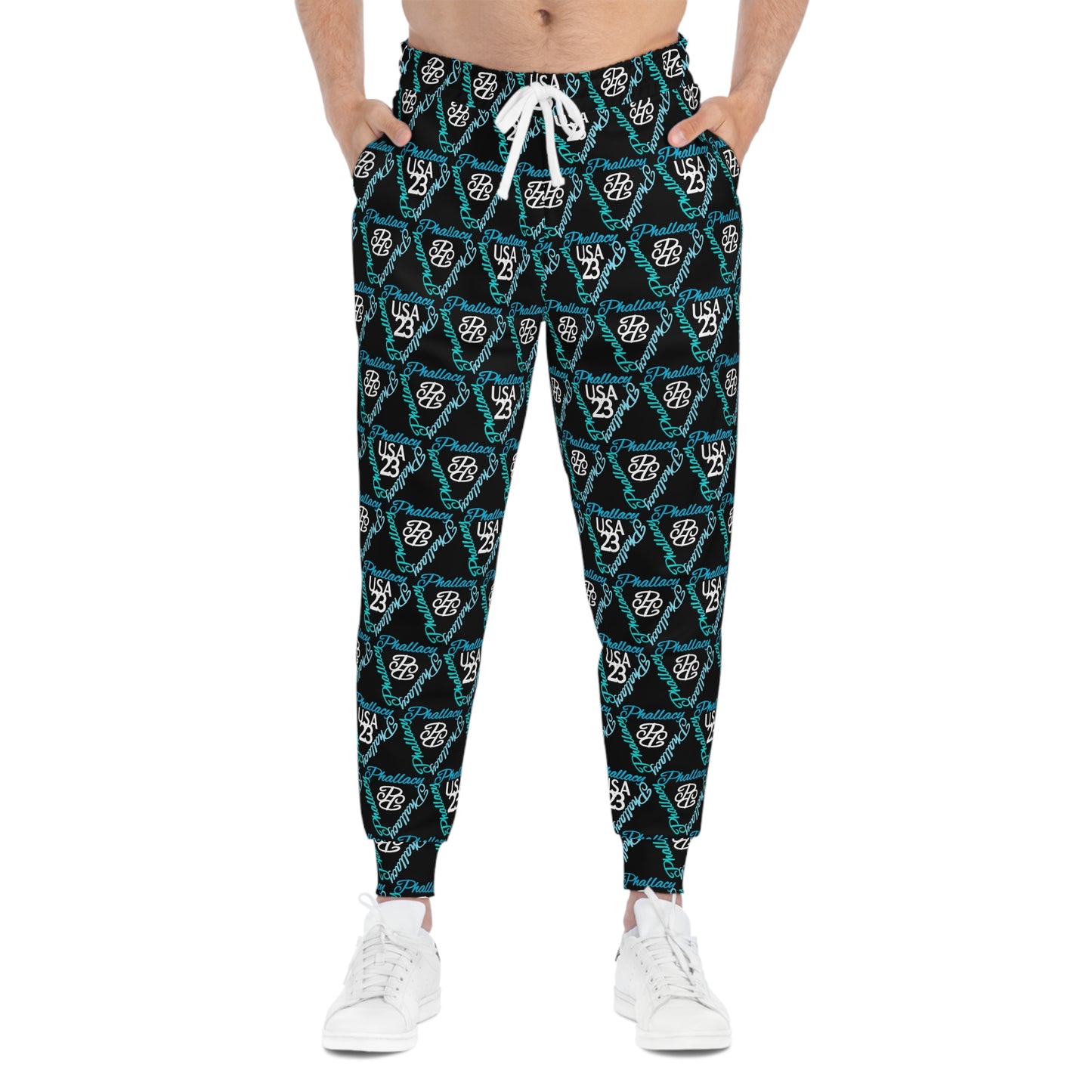 Men's All Over Print High Fashion Workout Pants in Black with Stylish Designs and Comfortable Fit