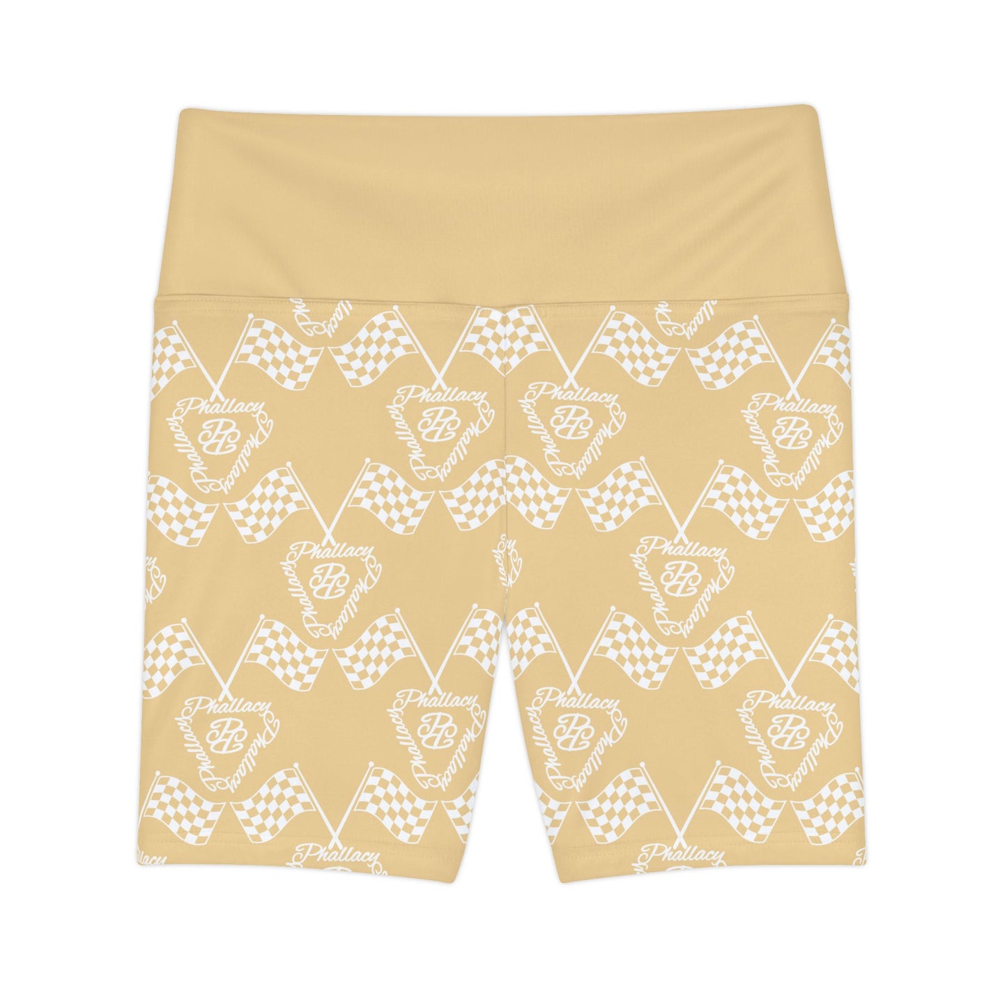 All Over Prints High-Waisted Activewear Shorts for Women in Beige with Checkered Design