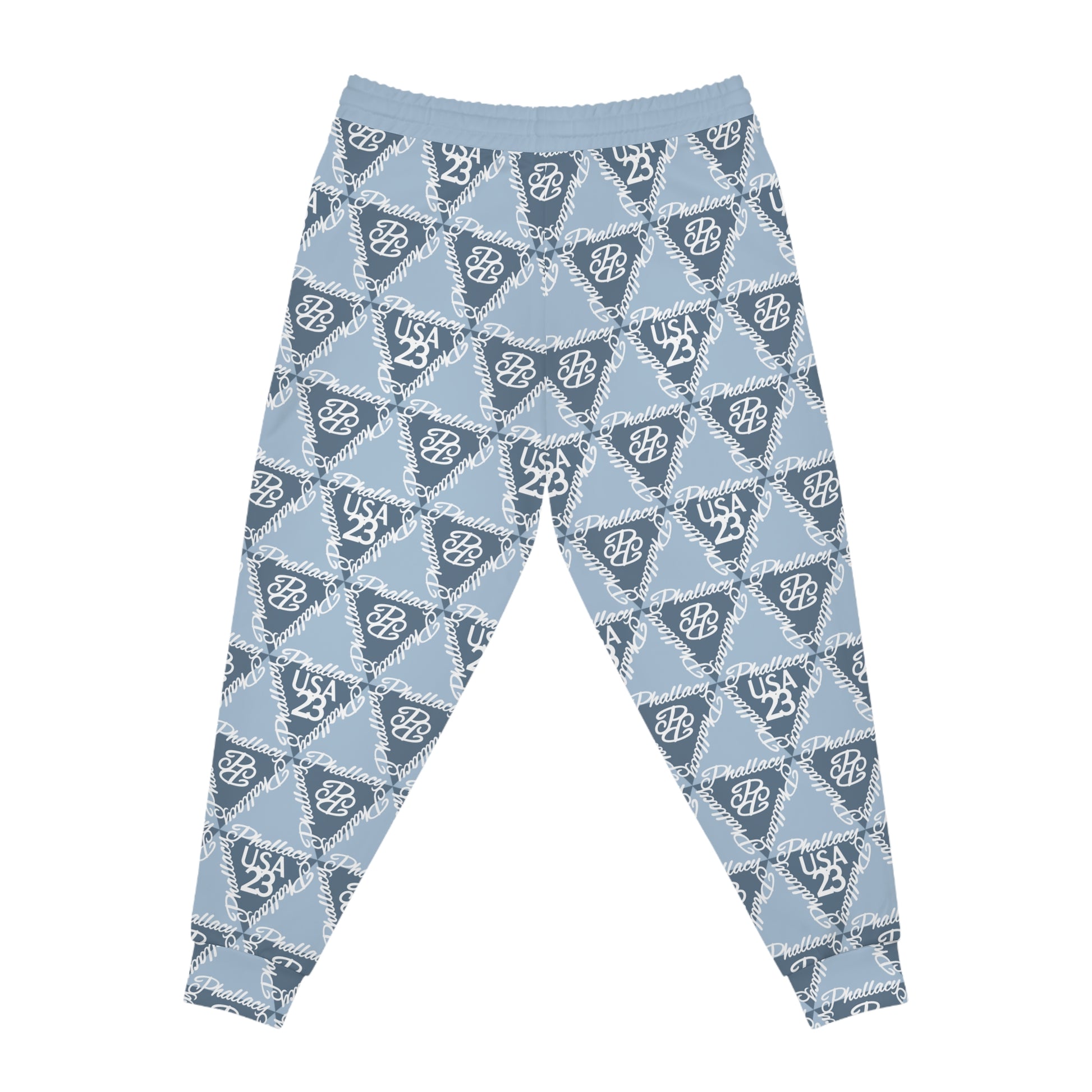 Stylish blue all over prints luxury activewear joggers for men featuring unique patterns