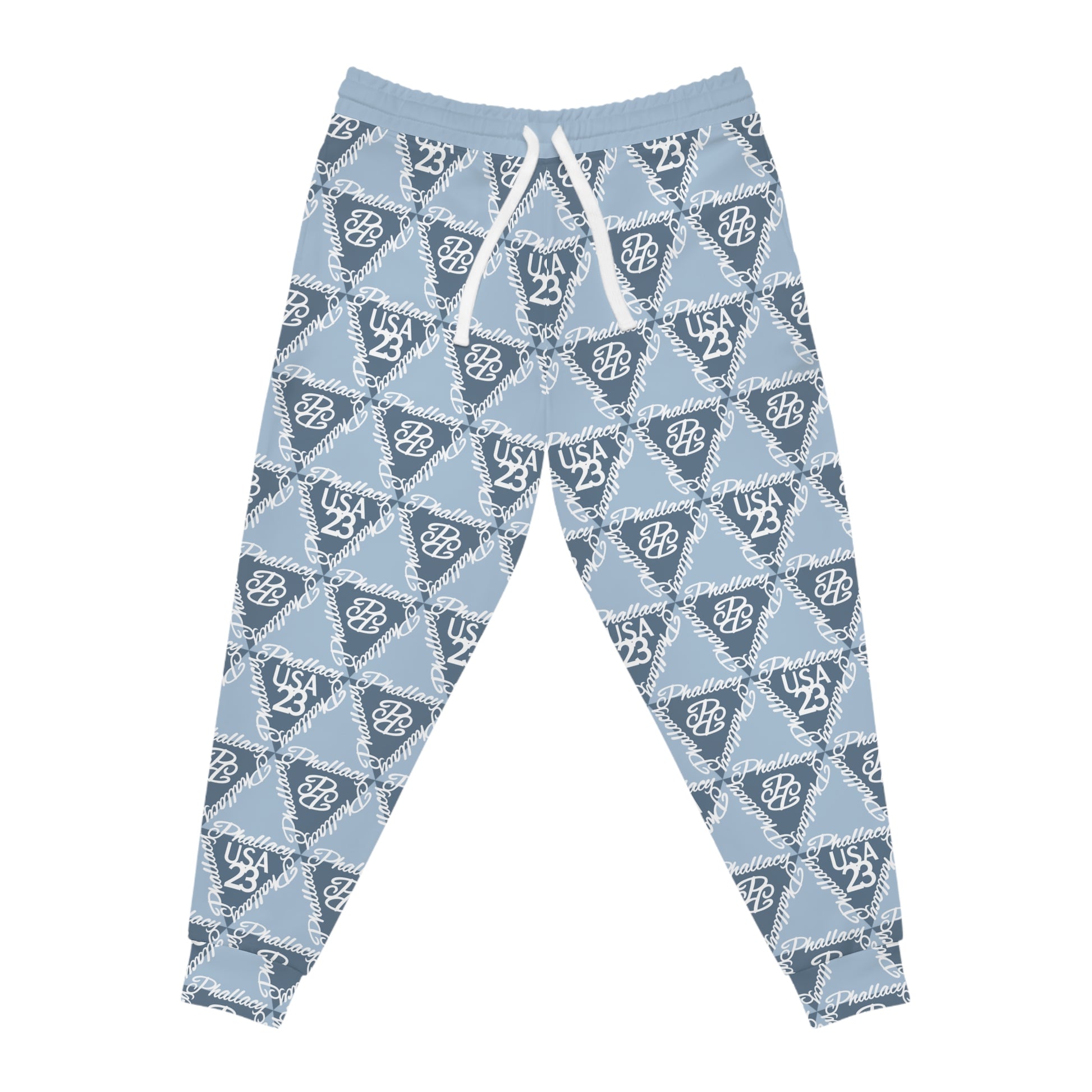 Stylish all over prints luxury activewear joggers for men featuring a unique blue and white design