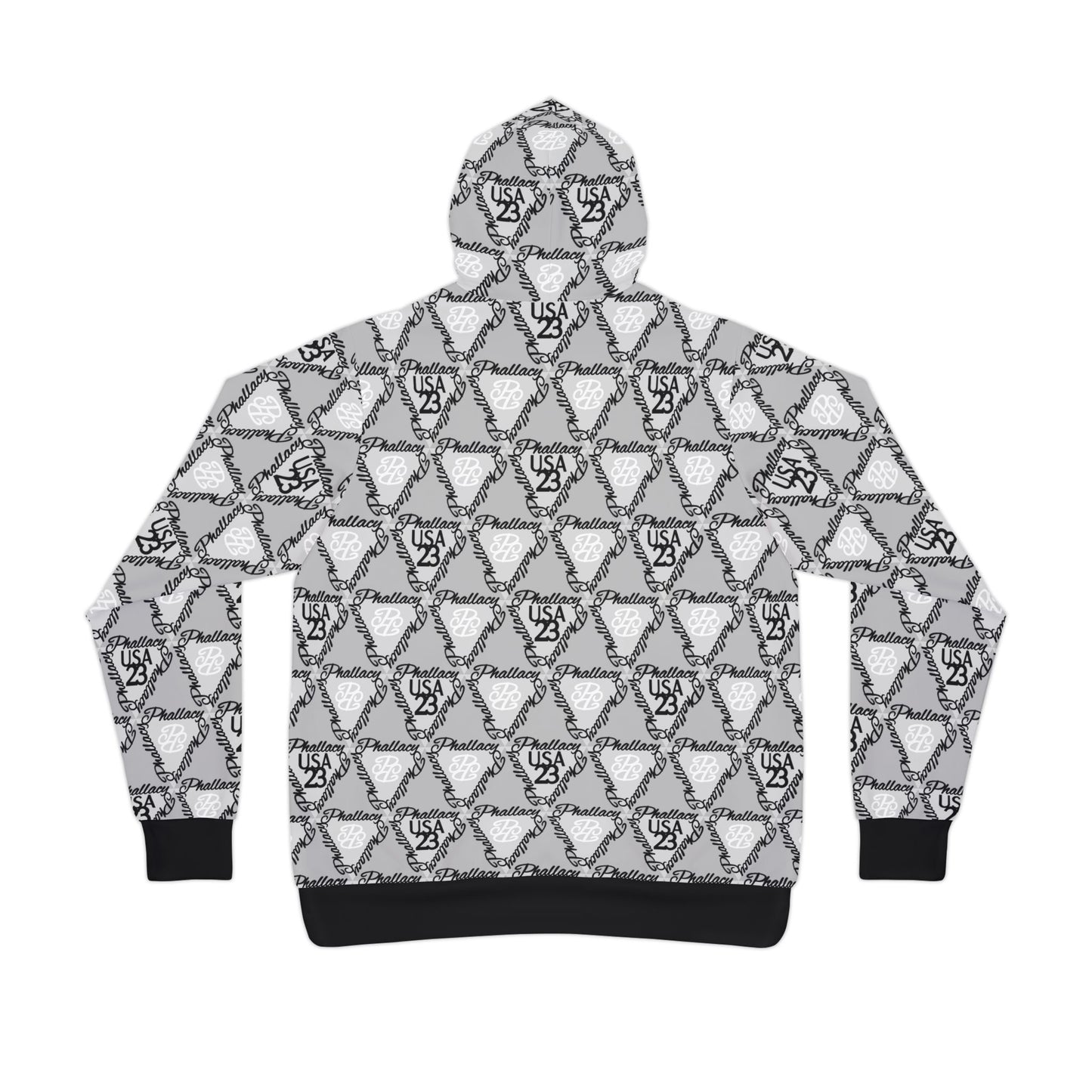 All Over Prints Luxury Streetwear Hoodie in Black and White with Graphic Patterns on Back