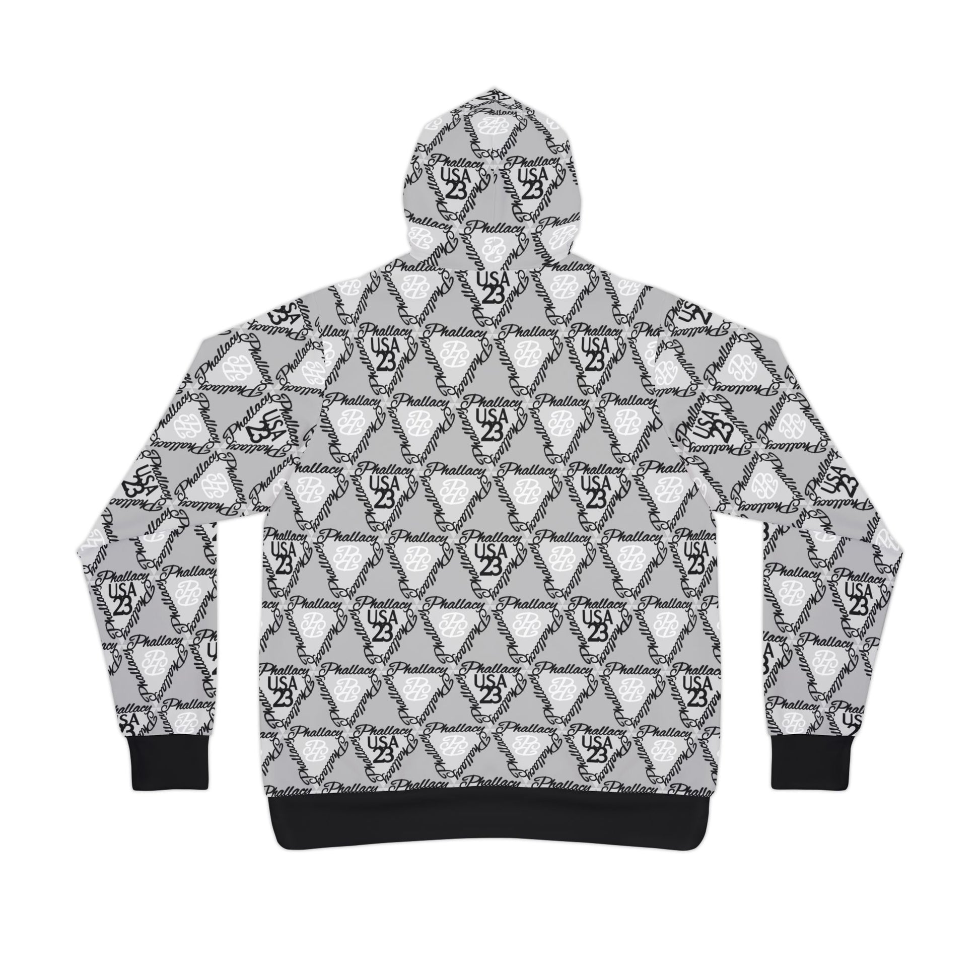 All Over Prints Luxury Streetwear Hoodie in Black and White with Graphic Patterns on Back