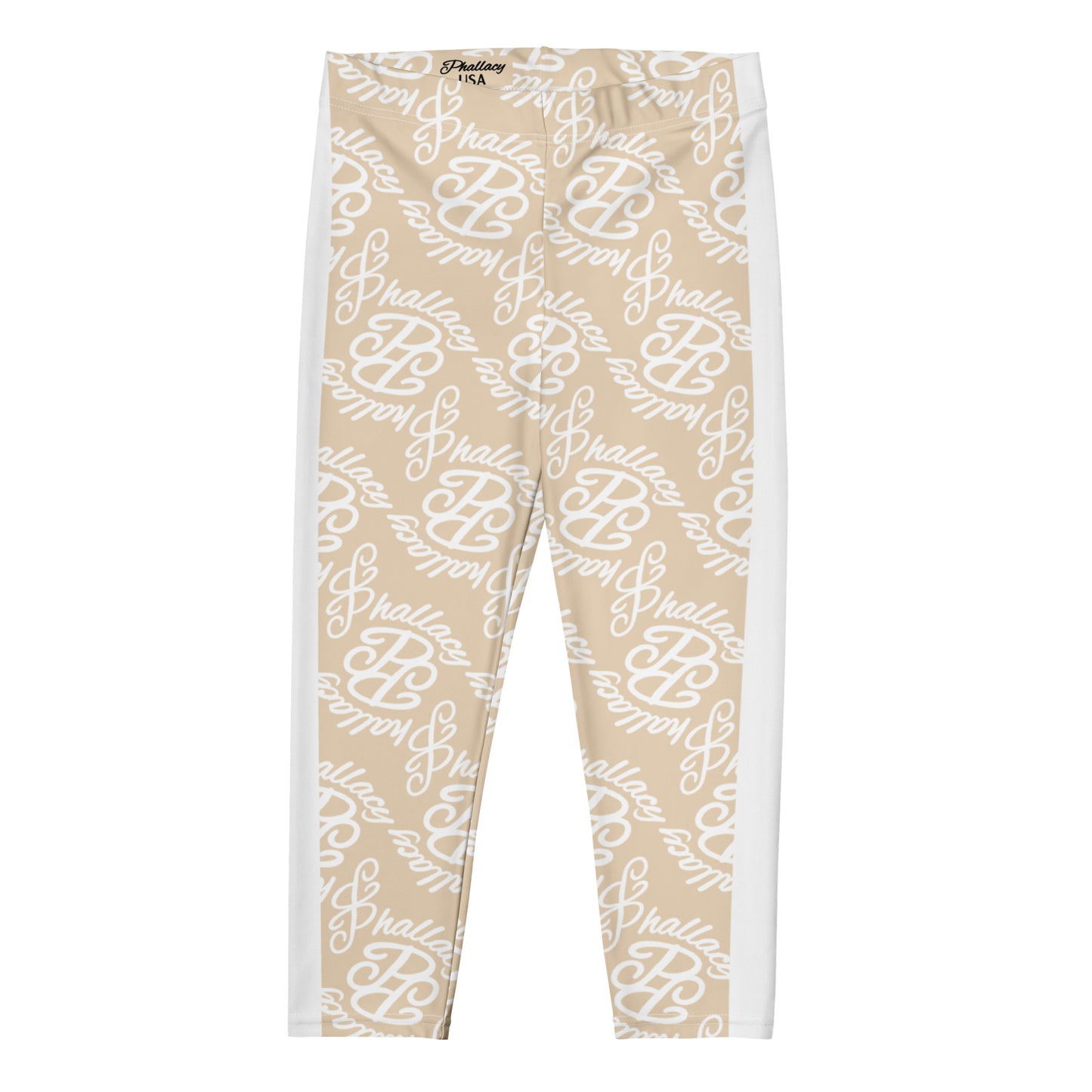 Beige designer monogram capri leggings with stylish all-over print for trendy comfort