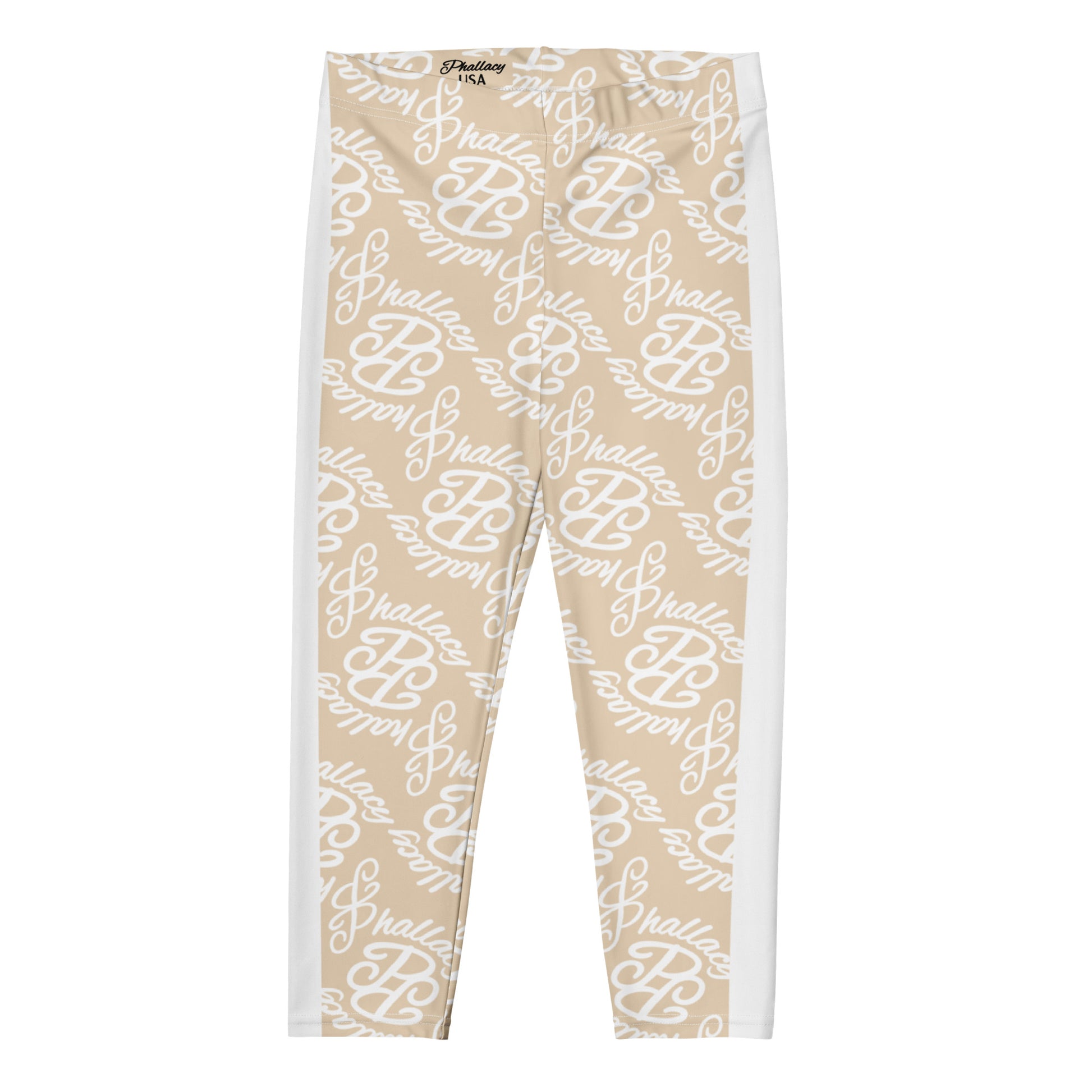 Beige designer monogram capri leggings with stylish all-over print for trendy comfort