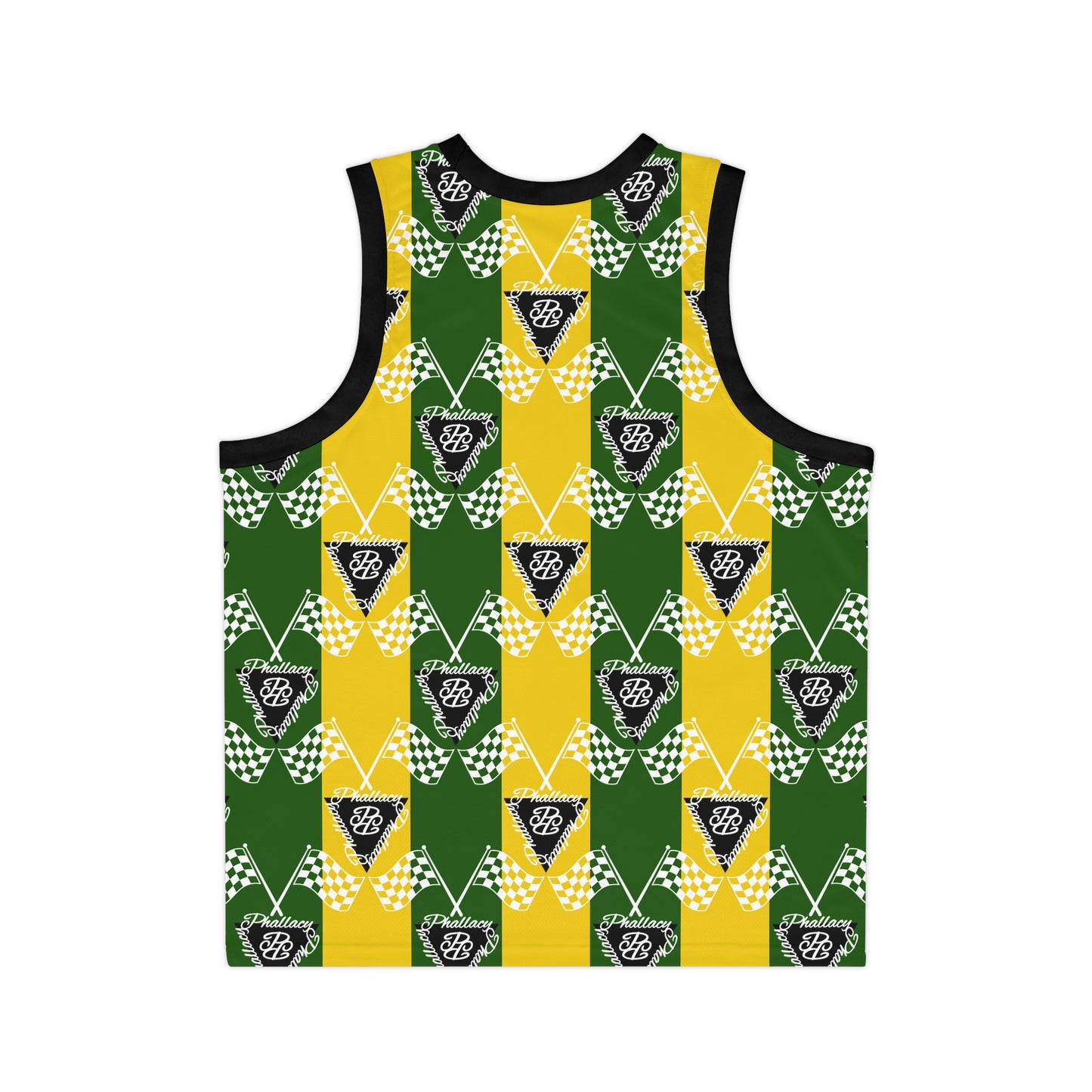 Vibrant all over prints premium high-fashion athletic jersey with checkerboard pattern in green and yellow