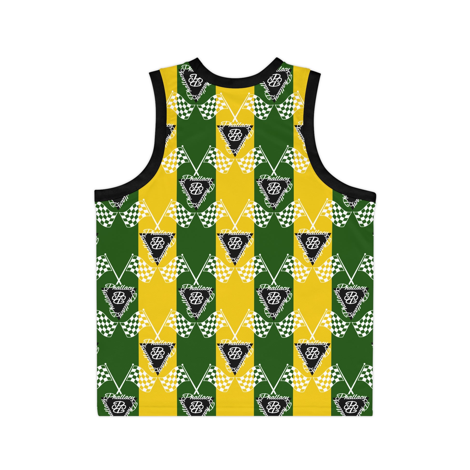 Vibrant all over prints premium high-fashion athletic jersey with checkerboard pattern in green and yellow
