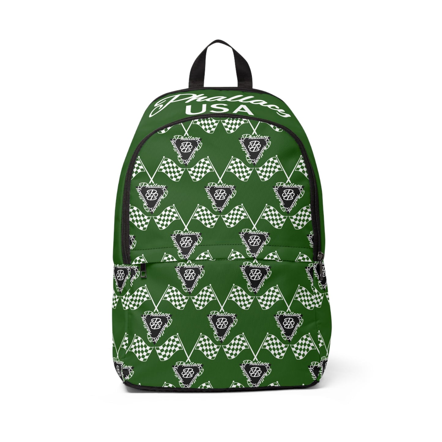 Green premium statement backpack featuring a checkered design and logo for stylish carrying options