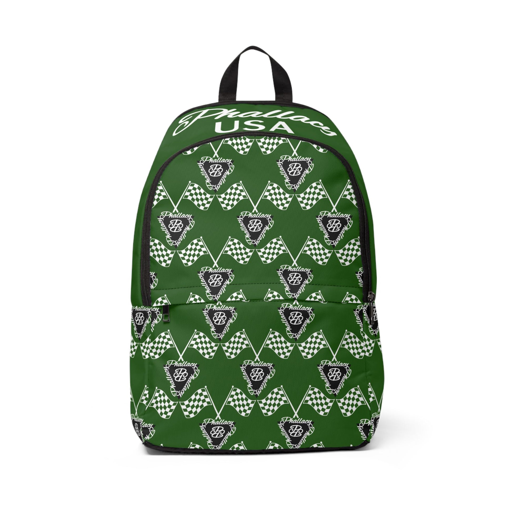 Green premium statement backpack featuring a checkered design and logo for stylish carrying options